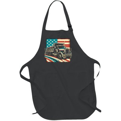 American Flag Trucker Dump Truck Driver Full-Length Apron With Pockets