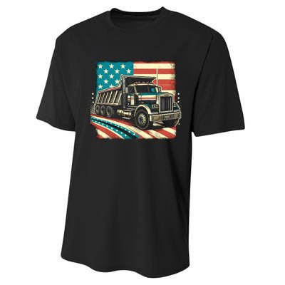 American Flag Trucker Dump Truck Driver Performance Sprint T-Shirt