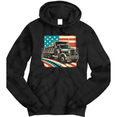 American Flag Trucker Dump Truck Driver Tie Dye Hoodie