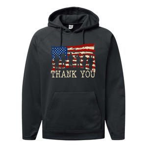 American Flag Thank You Veterans Proud Veteran Performance Fleece Hoodie