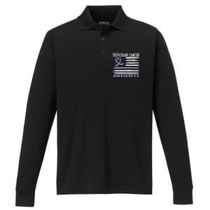 American Flag Testicular Cancer Awareness Performance Long Sleeve Polo