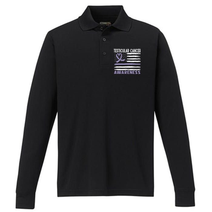 American Flag Testicular Cancer Awareness Performance Long Sleeve Polo