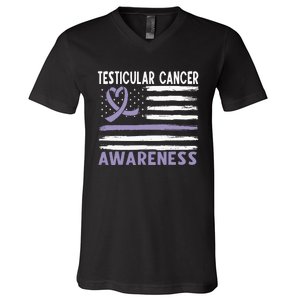 American Flag Testicular Cancer Awareness V-Neck T-Shirt