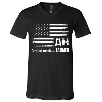 American Flag Tractor So God Made A Farmer T V-Neck T-Shirt