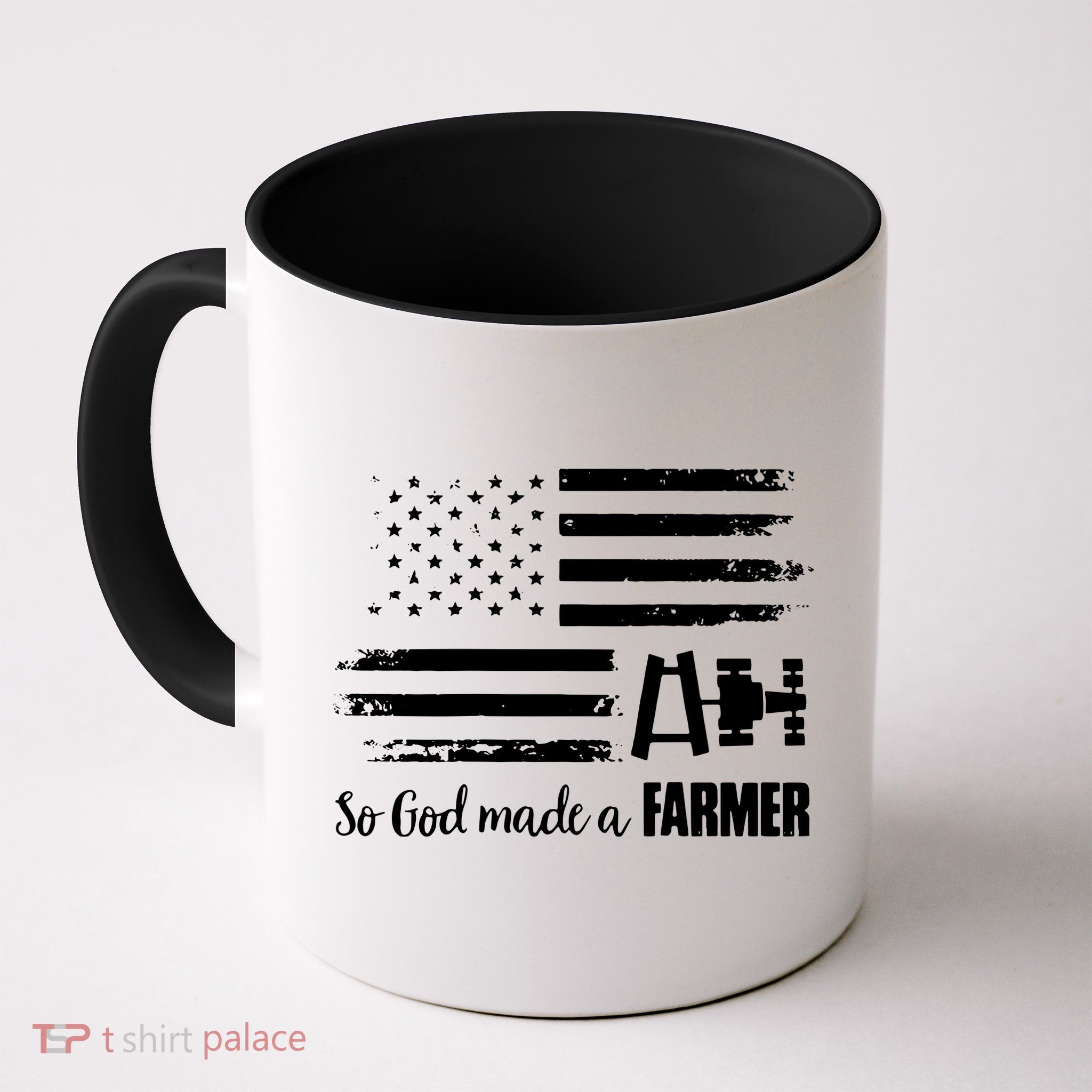 American Flag Tractor So God Made A Farmer T Mug
