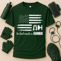 American Flag Tractor So God Made A Farmer T Cooling Performance Crew T-Shirt