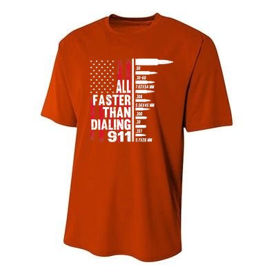 All Faster Than Dialing 911 American Flag Gun Lover Performance Sprint T-Shirt