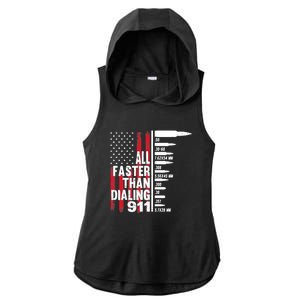 All Faster Than Dialing 911 American Flag Gun Lover Ladies PosiCharge Tri-Blend Wicking Draft Hoodie Tank