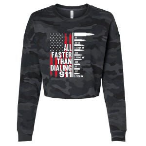 All Faster Than Dialing 911 American Flag Gun Lover Cropped Pullover Crew