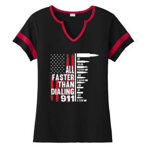 All Faster Than Dialing 911 American Flag Gun Lover Ladies Halftime Notch Neck Tee