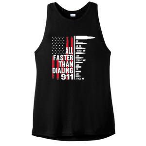 All Faster Than Dialing 911 American Flag Gun Lover Ladies PosiCharge Tri-Blend Wicking Tank