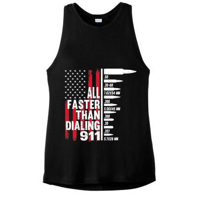 All Faster Than Dialing 911 American Flag Gun Lover Ladies PosiCharge Tri-Blend Wicking Tank