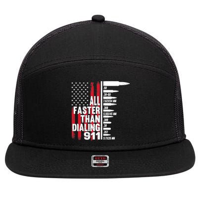 All Faster Than Dialing 911 American Flag Gun Lover 7 Panel Mesh Trucker Snapback Hat