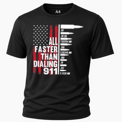 All Faster Than Dialing 911 American Flag Gun Lover Performance Shirt