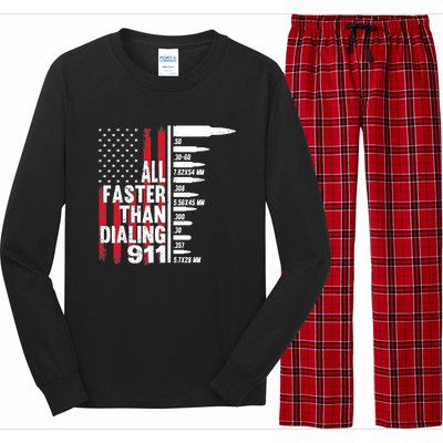 All Faster Than Dialing 911 American Flag Gun Lover Long Sleeve Pajama Set