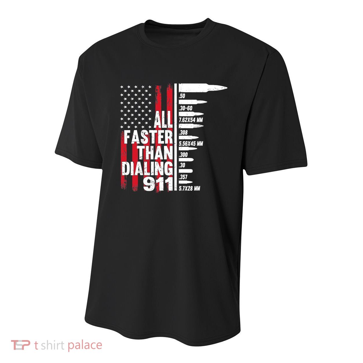 All Faster Than Dialing 911 American Flag Gun Lover Youth Performance Sprint T-Shirt