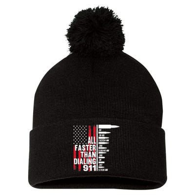 All Faster Than Dialing 911 American Flag Gun Lover Pom Pom 12in Knit Beanie