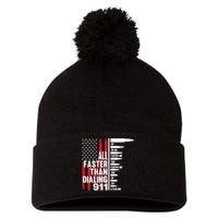 All Faster Than Dialing 911 American Flag Gun Lover Pom Pom 12in Knit Beanie