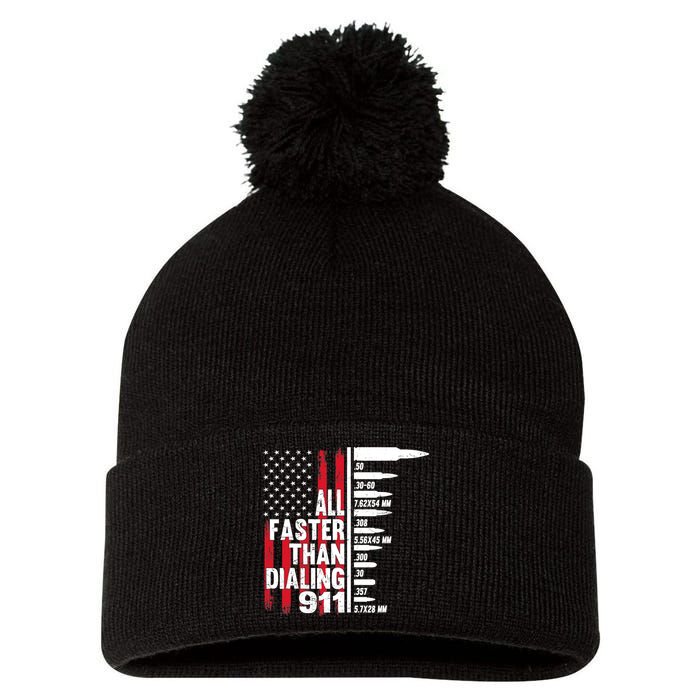 All Faster Than Dialing 911 American Flag Gun Lover Pom Pom 12in Knit Beanie