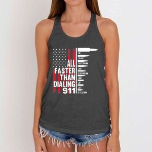 All Faster Than Dialing 911 American Flag Gun Lover Women's Knotted Racerback Tank