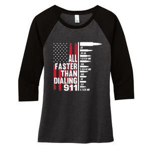 All Faster Than Dialing 911 American Flag Gun Lover Women's Tri-Blend 3/4-Sleeve Raglan Shirt