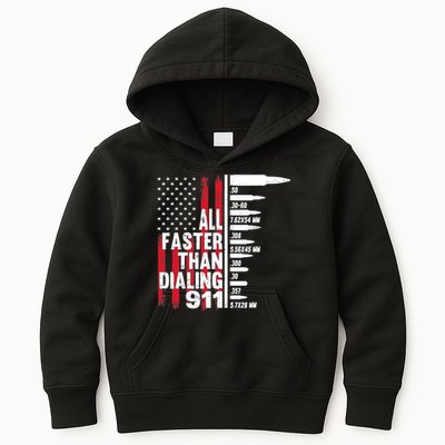 All Faster Than Dialing 911 American Flag Gun Lover Kids Hoodie