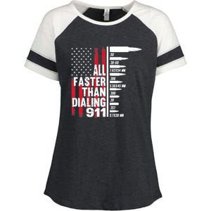 All Faster Than Dialing 911 American Flag Gun Lover Enza Ladies Jersey Colorblock Tee