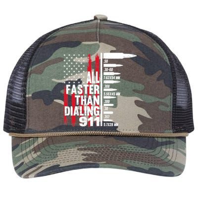 All Faster Than Dialing 911 American Flag Gun Lover Retro Rope Trucker Hat Cap