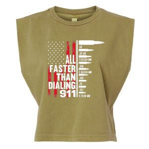 All Faster Than Dialing 911 American Flag Gun Lover Garment-Dyed Women's Muscle Tee