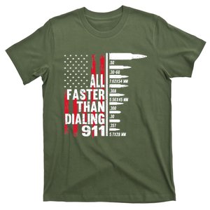 All Faster Than Dialing 911 American Flag Gun Lover T-Shirt