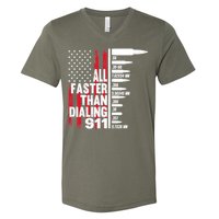 All Faster Than Dialing 911 American Flag Gun Lover V-Neck T-Shirt