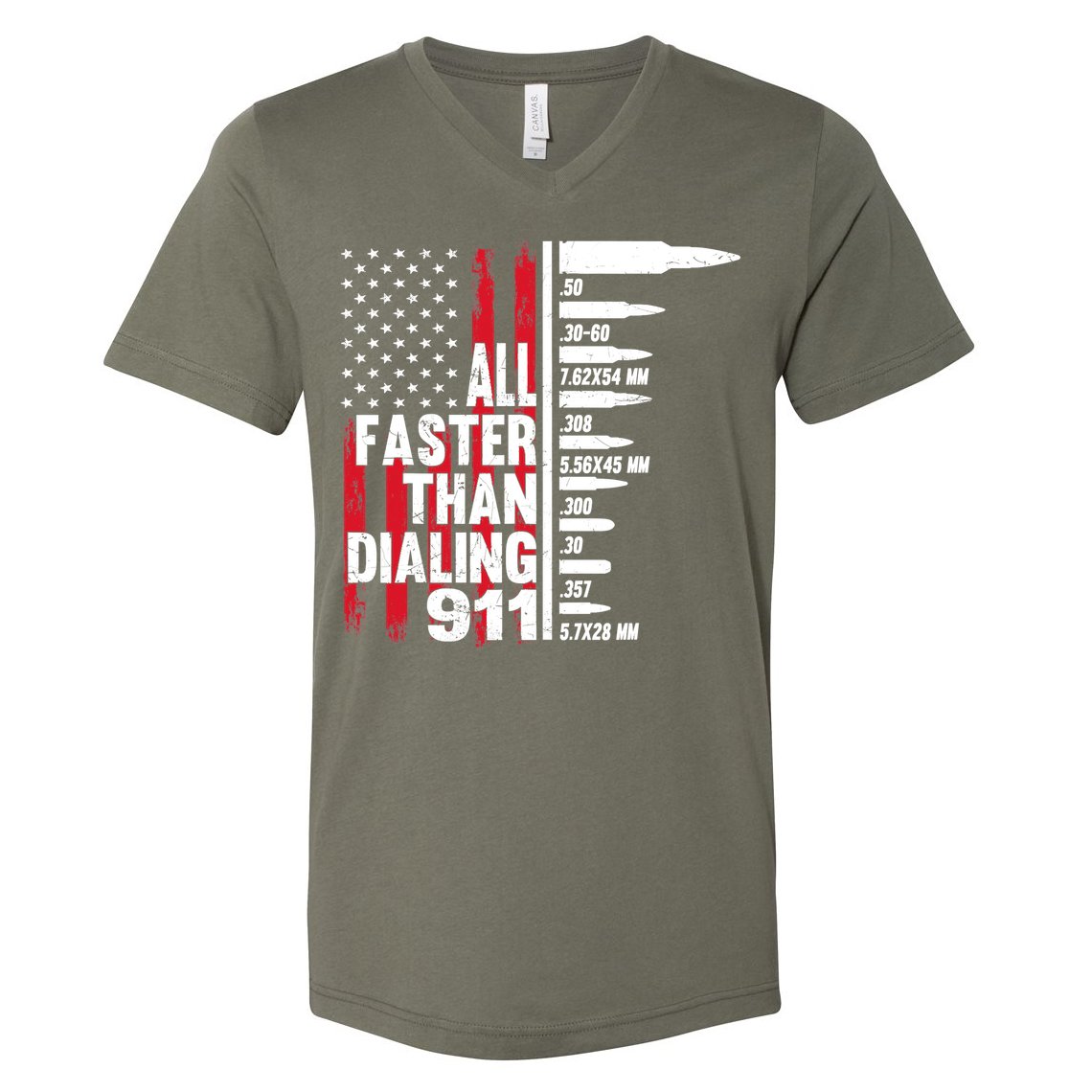 All Faster Than Dialing 911 American Flag Gun Lover V-Neck T-Shirt