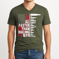 All Faster Than Dialing 911 American Flag Gun Lover V-Neck T-Shirt