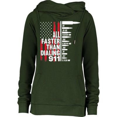 All Faster Than Dialing 911 American Flag Gun Lover Womens Funnel Neck Pullover Hood