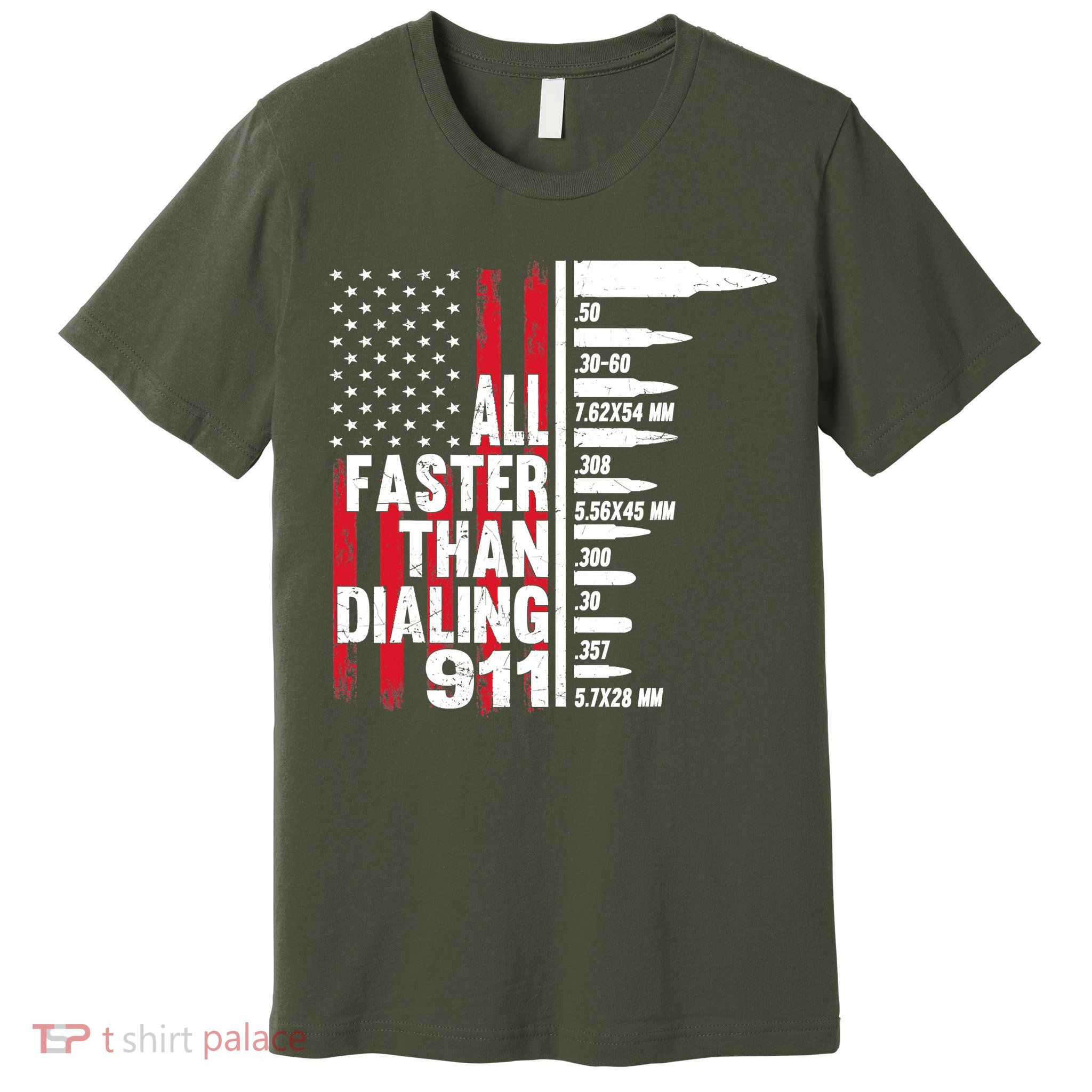 All Faster Than Dialing 911 American Flag Gun Lover Premium T-Shirt