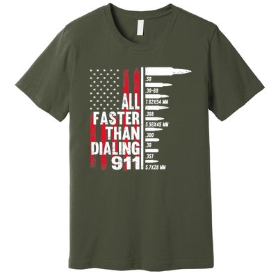 All Faster Than Dialing 911 American Flag Gun Lover Premium T-Shirt