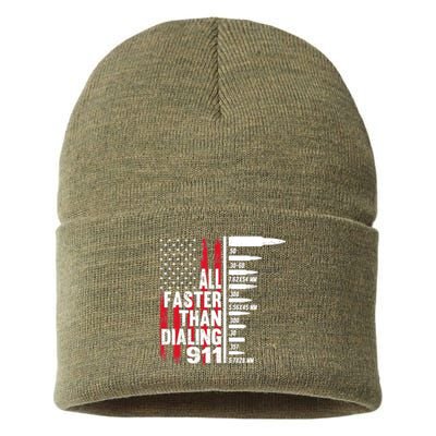 All Faster Than Dialing 911 American Flag Gun Lover Sustainable Knit Beanie