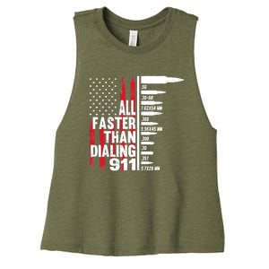 All Faster Than Dialing 911 American Flag Gun Lover Women's Racerback Cropped Tank