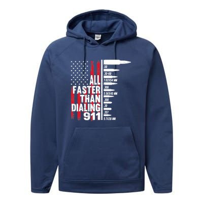 All Faster Than Dialing 911 American Flag Gun Lover Performance Fleece Hoodie