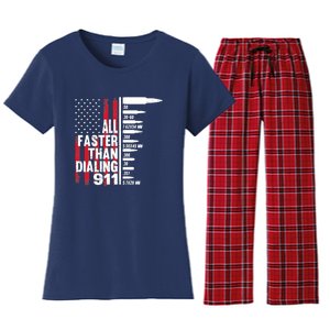 All Faster Than Dialing 911 American Flag Gun Lover Women's Flannel Pajama Set