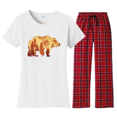 Autumn Forest Trees Fall Wildlife Animal Bear Lover Nature Women's Flannel Pajama Set