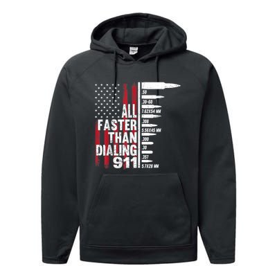 All Faster Than Dialing 911 American Flag Gun Lover Performance Fleece Hoodie