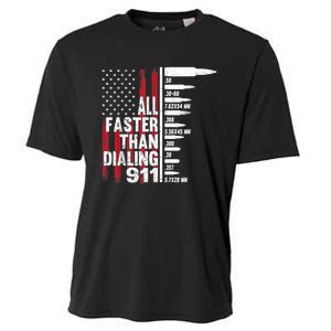 All Faster Than Dialing 911 American Flag Gun Lover Cooling Performance Crew T-Shirt