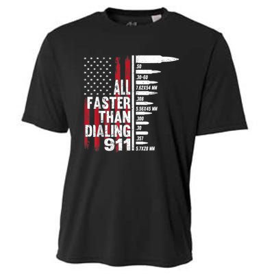 All Faster Than Dialing 911 American Flag Gun Lover Cooling Performance Crew T-Shirt