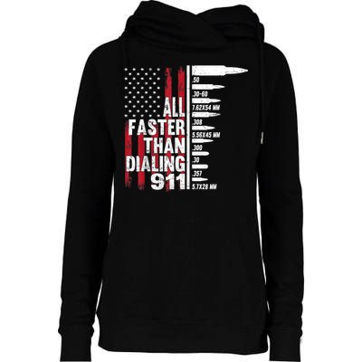 All Faster Than Dialing 911 American Flag Gun Lover Womens Funnel Neck Pullover Hood