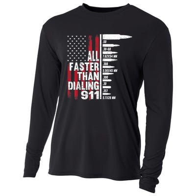 All Faster Than Dialing 911 American Flag Gun Lover Cooling Performance Long Sleeve Crew