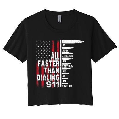 All Faster Than Dialing 911 American Flag Gun Lover Crop Top