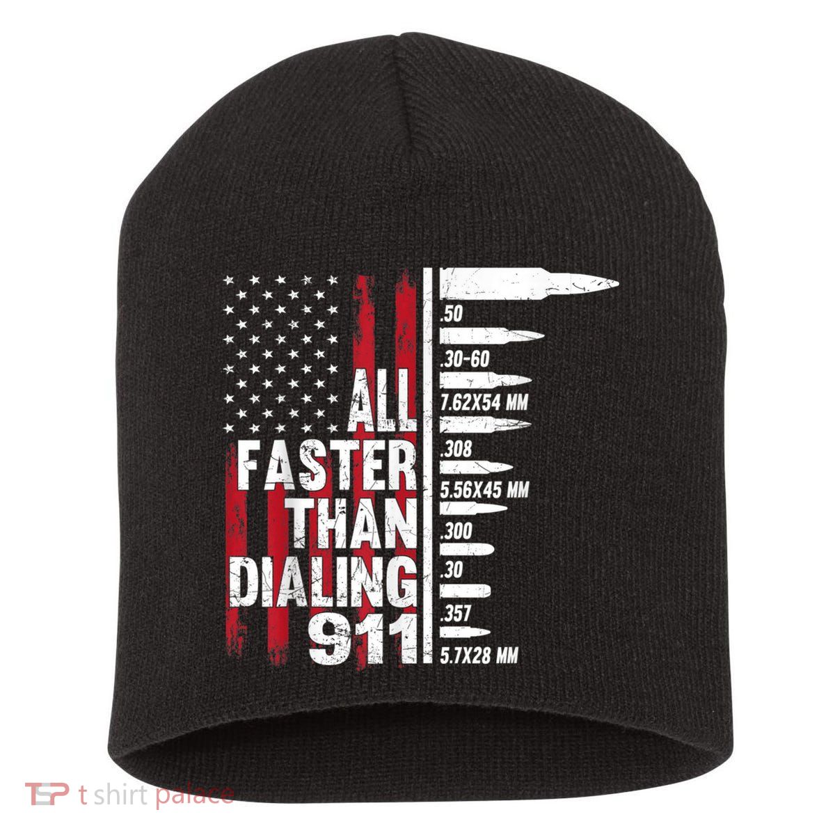 All Faster Than Dialing 911 American Flag Gun Lover Short Acrylic Beanie