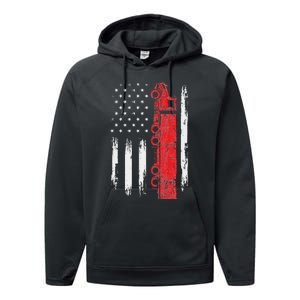 American Flag Truck Semi Truck Driver Trucking Trucker Performance Fleece Hoodie