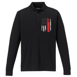 American Flag Truck Semi Truck Driver Trucking Trucker Performance Long Sleeve Polo